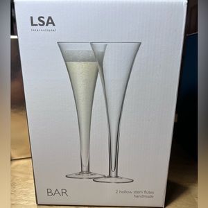LSA International Bar Hollow Stem Flutes 200 Ml Clear X2 Brand New In Box